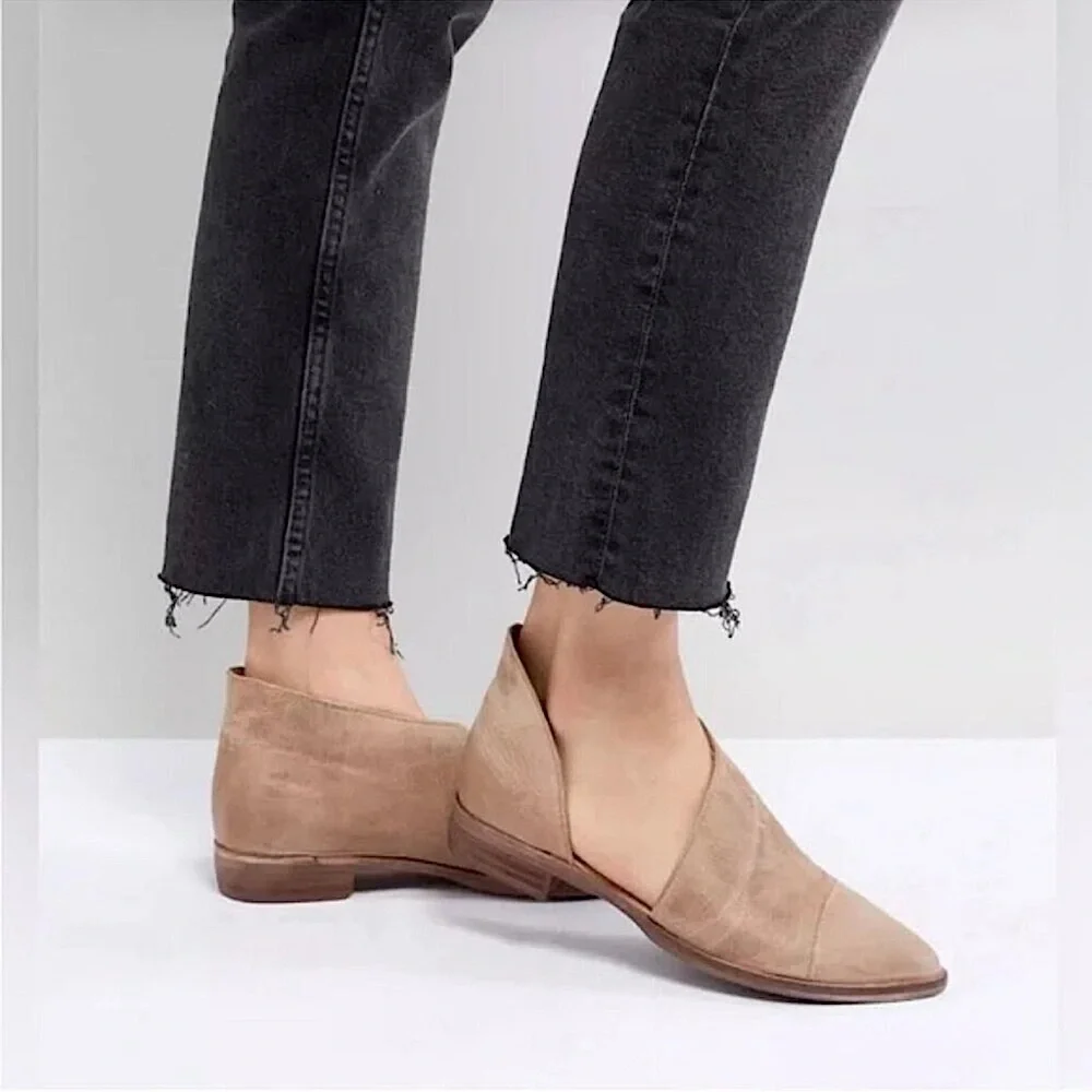 Free People Royale Flat Taupe Brown Leather Slip On Made Spain Sz 37 US 7
